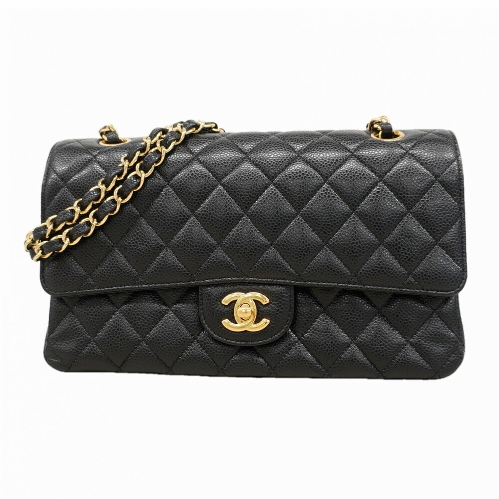 Chanel Matelassé Shoulder Bag, Double Flap, Chain, Caviar Leather, Black, Wom...